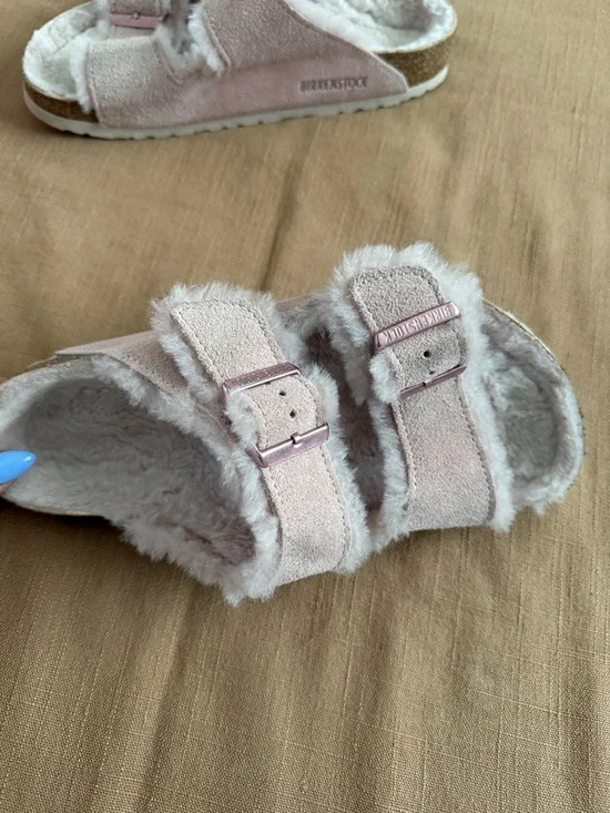 Birkenstock Arizona Shearling Suede Leather Light Rose - Picture 5 of 5